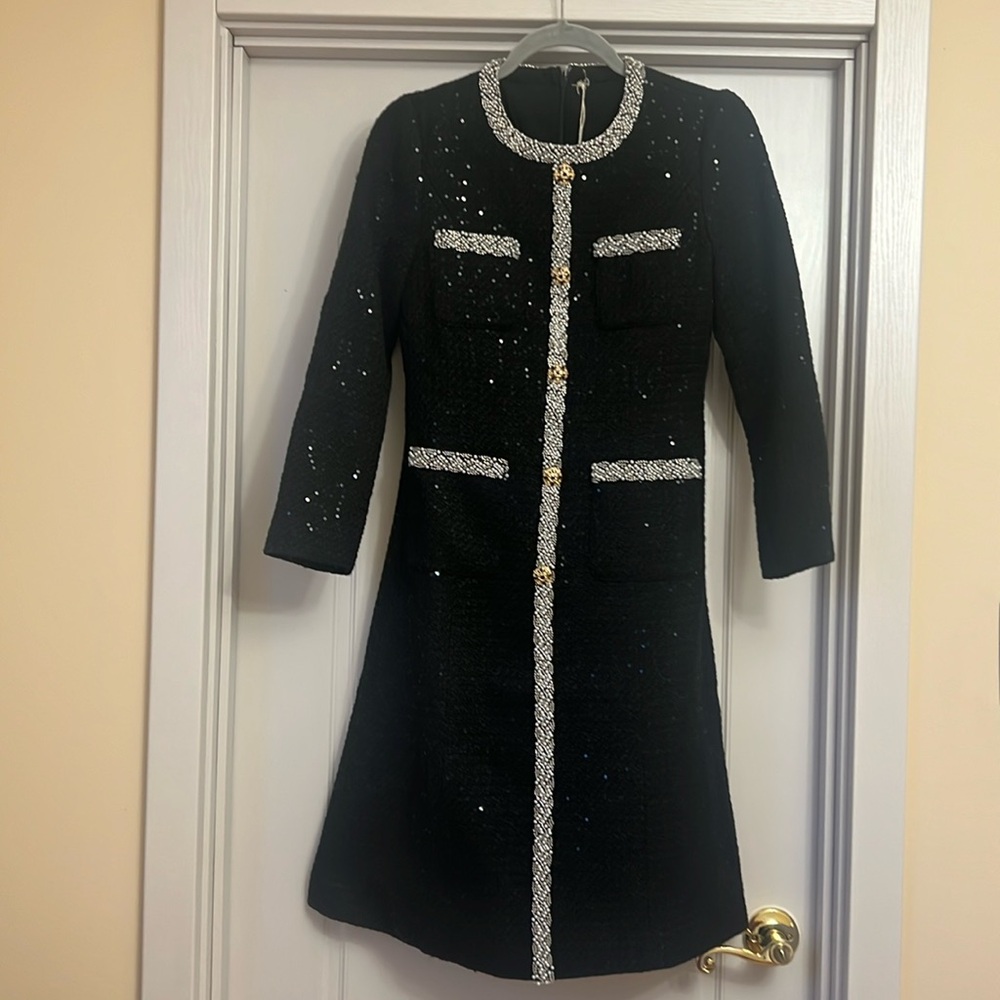 Women’s Black Elegant Sequins Tweed Dress